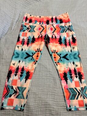 Constantly Varied Gear Aztec Capri Leggings - Teal, Coral & Black